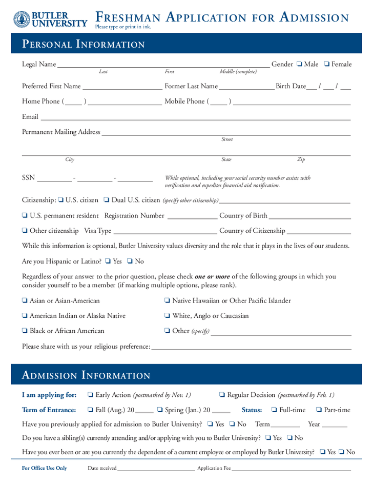 Fall 2017 Application for Admission.