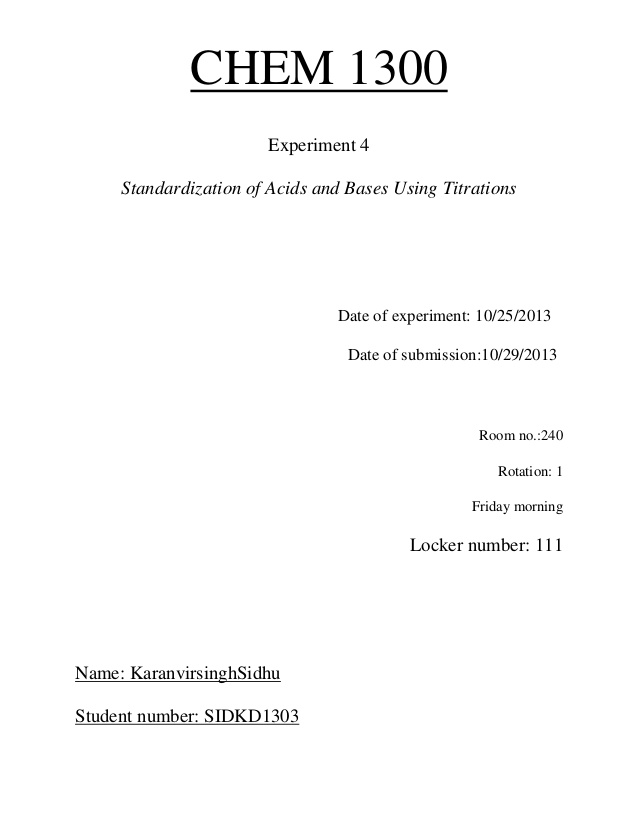 Cover page for lab report